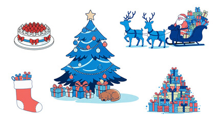 青ベースのクリスマスイラストセット_透過素材