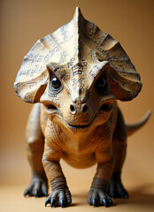 Portrait of a dinosaur - adorable horned creature with ancient text markings