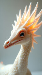 Portrait of a dinosaur - elegant white creature with luminous orange plumage