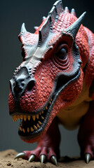 Portrait of a dinosaur - red and black scaled prehistoric creature with horns