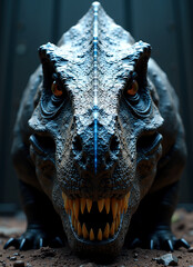 Portrait of a dinosaur - fierce prehistoric predator face close-up