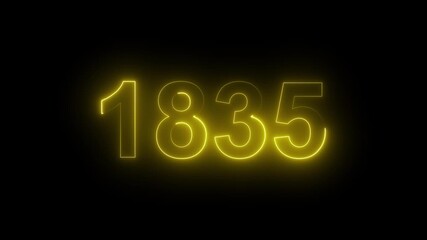 1835 Glowing Neon Line Text Animation, Powerful Abstract Neon Number Design in Stunning 4K Highlighting the Iconic and Important Year important date 1835.