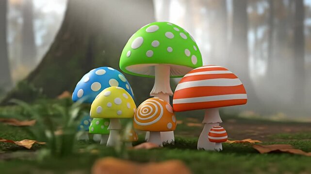 Colorful Fantasy Mushrooms in Enchanted Forest.