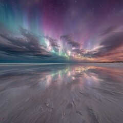 Aurora Borealis Reflection On Salt Lake At Night