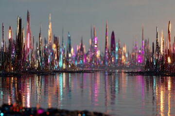Futuristic Cityscape With Colorful Reflections