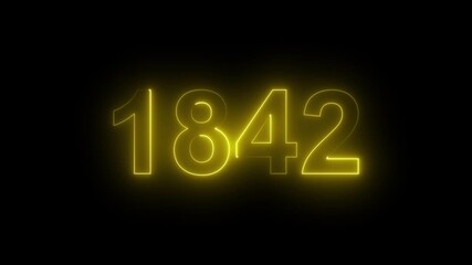 1842 Glowing Neon Line Text Animation, Powerful Abstract Neon Number Design in Stunning 4K Highlighting the Iconic and Important Year important date 1842.