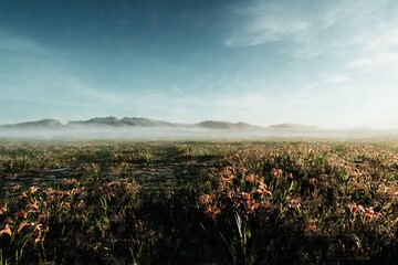 Misty Cityscape Aerial View At Sunrise