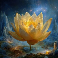 Golden Lotus Flower In Cosmic Landscape