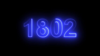 1802 Glowing Neon Line Text Animation, Powerful Abstract Neon Number Design in Stunning 4K Highlighting the Iconic and Important Year important date 1802.