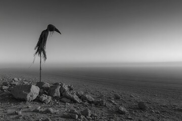 Black And White Flag On Mars Landscape