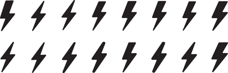 Black lightning bolt icons on white background electricity 1