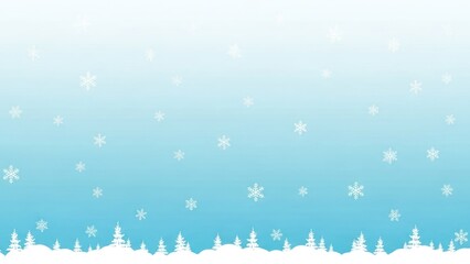 A winter scene with snowflakes falling against a gradient blue background.