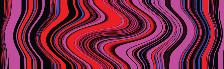 Multicolor glowing twisted lines on black background. Abstract psychedelic Vector illustration
