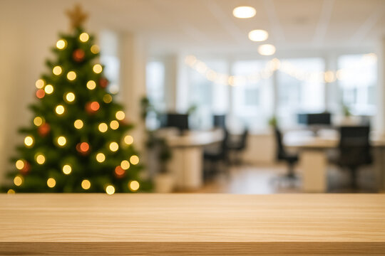 wooden top table with blurry background christmas decoration holidays