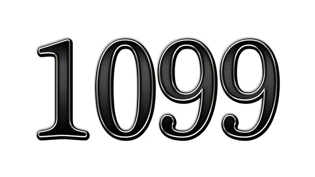 black metal 3d design of number 1099 on white background.