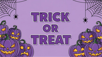 Halloween Trick or Treat Design with Spiders and Pumpkins