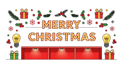 Festive Holiday Display Illuminated with Bright Merry Christmas Lettering and Cheerful Decor