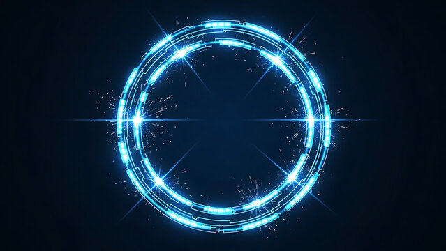 A vibrant futuristic design featuring a bright glowing neon circle ring with a magic spark effect. - Powered by Adobe