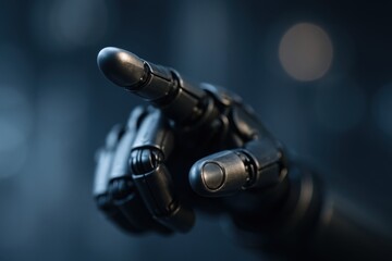Technological Precision: A metallic robotic hand points forward, embodying the cutting-edge of automation and future possibilities.