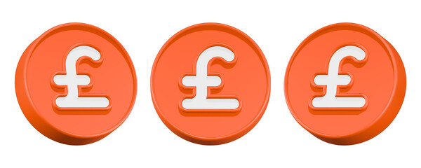 3d rendering icon Pound sterling orange button