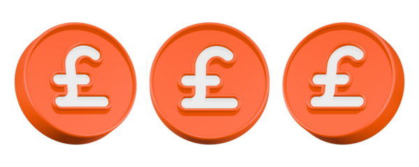 3d rendering icon Pound sterling orange button