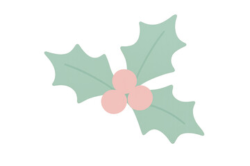 Holly sprig illustration with green leaves and pink berries