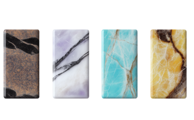 Four Rectangular Stone Slabs with Veining isolated on a transparent background