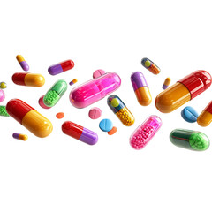 Assorted Colorful Pills and Capsules isolated on a transparent background