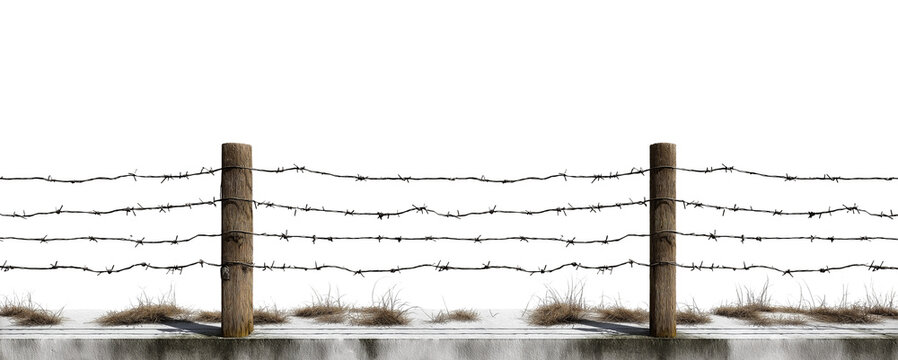 Wooden Fence Post with Barbed Wire isolated on a transparent background - Powered by Adobe
