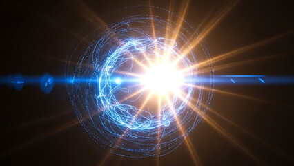 Obraz premium This high-quality lens flare overlay showcases a vibrant blue sunburst with horizontal streaks and a futuristic feel.