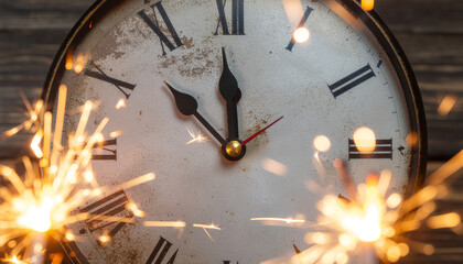 Vintage Clock Striking Midnight New Year