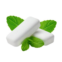 White Gum Sticks with Mint Leaves isolated on a transparent background