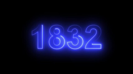 1832 Glowing Neon Line Text Animation, Powerful Abstract Neon Number Design in Stunning 4K Highlighting the Iconic and Important Year important date 1832.