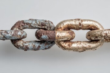 Fototapeta premium Close-up of a rusted chain with a broken link symbolizing release and transformation.