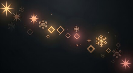 A glowing, starry, festive background with a mix of golden and red snowflakes and stars against a dark, almost black, background.