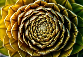 Obraz premium Intricate spiral arrangement of artichoke bracts, showcasing Fibonacci sequence, natural, bracts