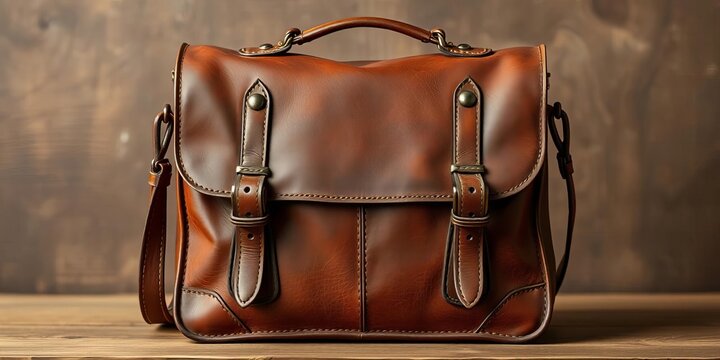 Handcrafted leather satchel, rich brown tone, distressed edges,  texture,  tooling - Powered by Adobe