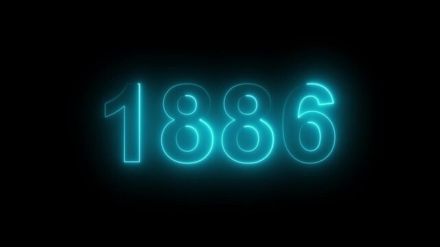 1886 Glowing Neon Line Text Animation, Powerful Abstract Neon Number Design in Stunning 4K Highlighting the Iconic and Important Year important date 1886.