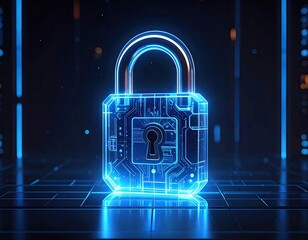 Glowing, digital padlock with circuit board patterns