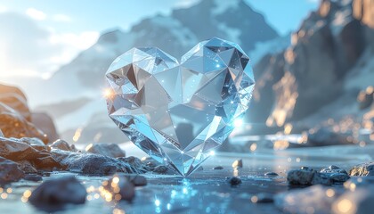 Geometric Diamond Heart Crystal Mountain Landscape