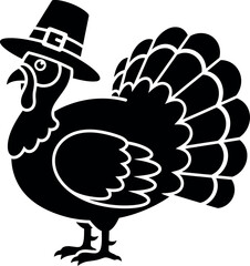 Thanksgiving turkey wearing pilgrim hat for holiday celebration