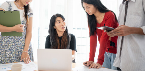 Business people group diverse colleagues team discuss project in bright modern office Startup Diversity Teamwork Brainstorming.
