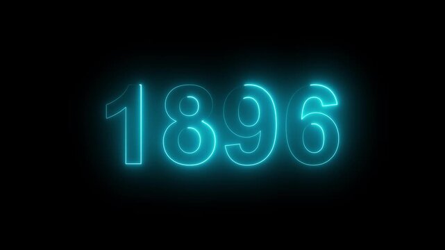 1896 Glowing Neon Line Text Animation, Powerful Abstract Neon Number Design in Stunning 4K Highlighting the Iconic and Important Year important date 1896.