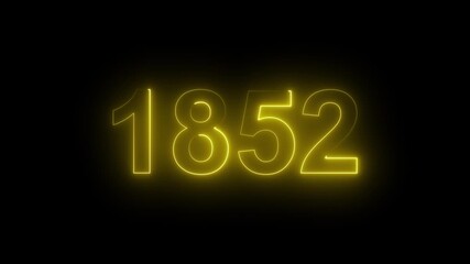 1852 Glowing Neon Line Text Animation, Powerful Abstract Neon Number Design in Stunning 4K Highlighting the Iconic and Important Year important date 1852.