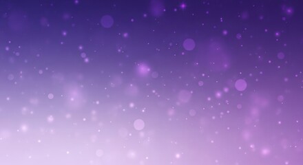 Purple and white gradient background with floating purple dots and sparkles.