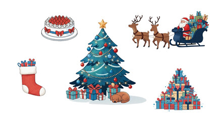 絵本の挿絵のようなクリスマスイラストセット_透過素材