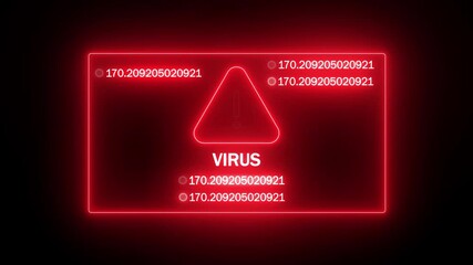 digital hud virus detection message with glowing text. cyber security alert screen with danger triangle symbol. futuristic red virus warning interface on black background. - Powered by Adobe