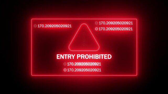 virtual interface access restriction concept. emergency security blockade visualization. sci-fi technology screen showing prohibited status. unauthorized entry alert with warning icon.