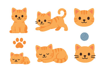 Cute cats collection, flat vector illustration, kittens, feline design elements