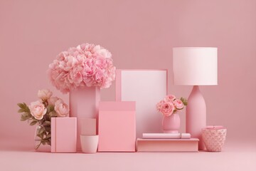 Soft pink stationery flatlay with a feminine aesthetic and gentle lighting.